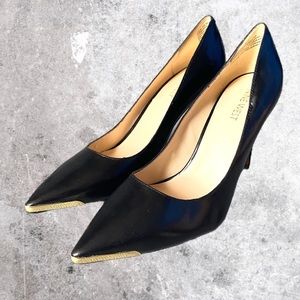 NINE WEST Pointed Toe Pumps Black Gold Size 7.5